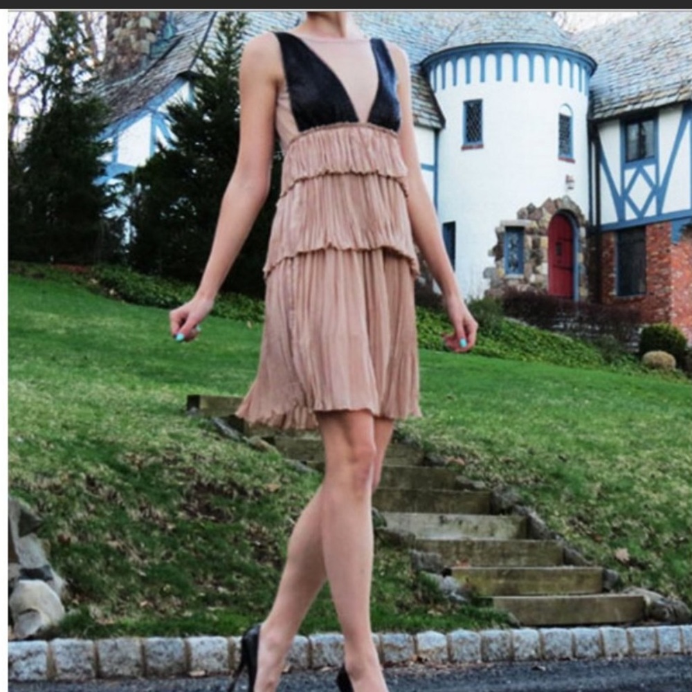 NWT BCBG MaxAzria Averil Nude Combo Dress Small